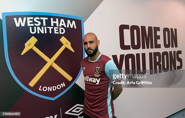 Simone Zaza in the home dressing room prior to being announced as West Ham United's new signing on August 27, 2016 in London, England.