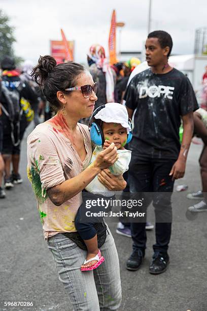 Revellers take part in the J'Ouvert celebrations on Family Day of the Notting Hill Carnival on August 28, 2016 in London, England. The Notting Hill...