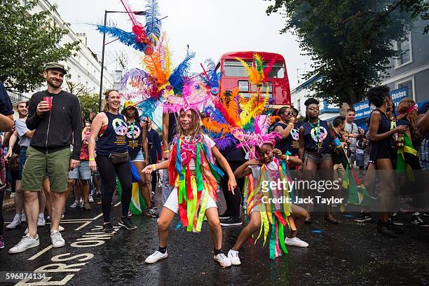 Young performers take part in the Notting Hill Carnival on August 28, 2016 in London, England. The Notting Hill Carnival, which has taken place...