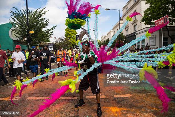 Performer takes part in the Notting Hill Carnival on August 28, 2016 in London, England. The Notting Hill Carnival, which has taken place annually...