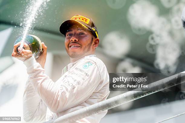 Lewis Hamilton of Great Britain and Mercedes during the Formula One Grand Prix of Belgium at Circuit de Spa-Francorchamps on August 28, 2016 in Spa,...