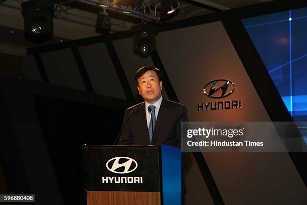 Hyundai Motor India MD and CEO YK Koo during the launch of new sixth generation premium sedan Elantra car at Taj Palace, on August 23, 2016 in New...