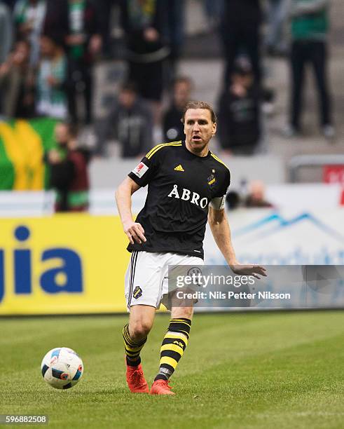 Nils-Eric Johansson of AIK during the allsvenskan match between AIK and Hammarby at Friends arena on August 28, 2016 in Solna, Sweden.