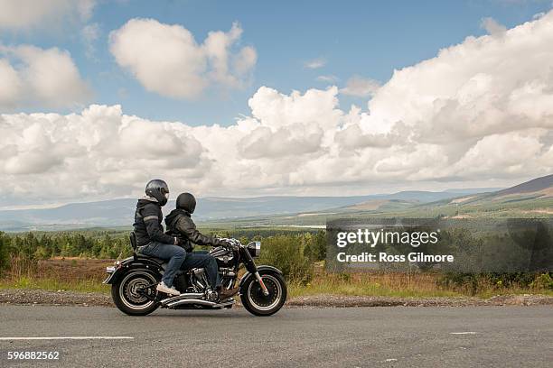 Bikers take part in Thunder In The Glen, one of Europe's largest annual gatherings of Harley-Davidson motorcycle enthusiasts in the Highlands of...