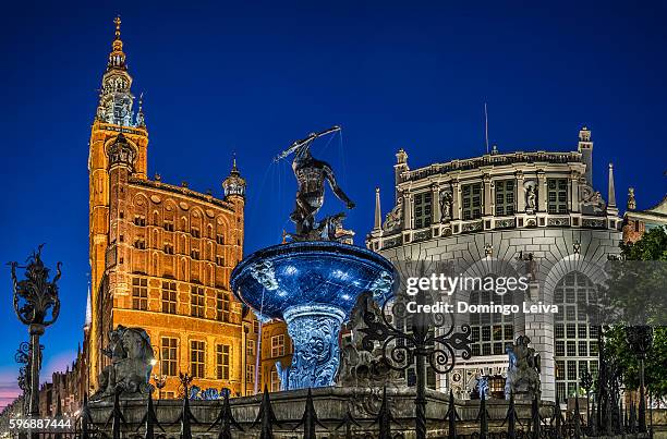 gdansk town hall and neptune fountain - gdansk poland stock pictures, royalty-free photos & images