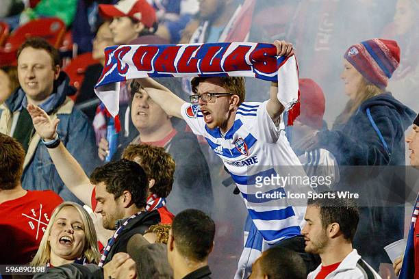 Dallas fan celebrates a goal during the MLS match between Sporting KC and FC Dallas played at Toyota Stadium in Frisco, TX. FC Dallas defeats...
