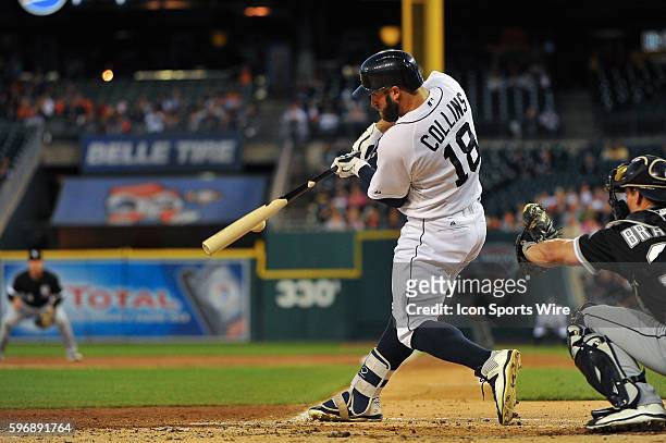 Detroit Tigers left fielder Tyler Collins grounds to first base during the game on Monday evening, Comerica Park, Detroit, Michigan.