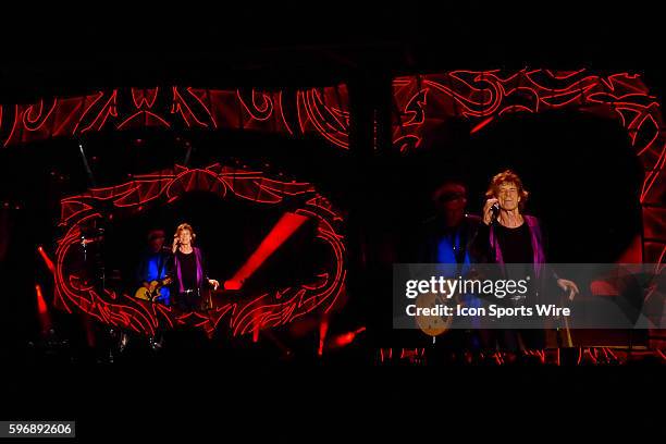 Lead singer Mick Jagger and the Rolling Stones perform, kicking off their Zip Code Tour at Petco Park in San Diego, California