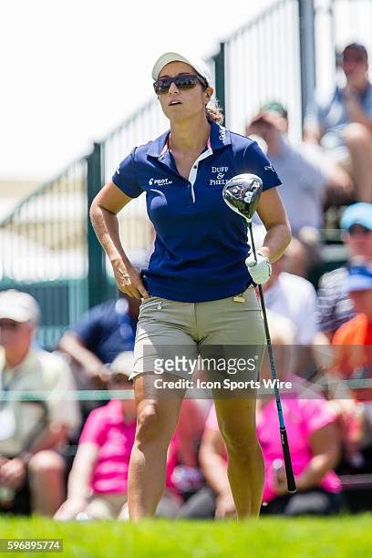 Marina Alex watches her tee shot after hitting off the 1st tee during the second round of the 2015 U.S. Women's Open at Lancaster Country Club in...