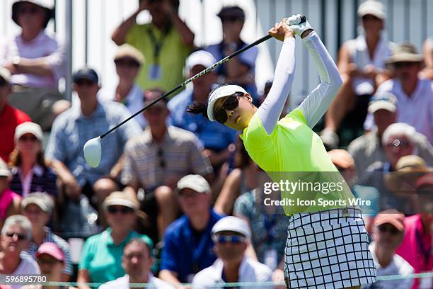 Birdie Kim tees off from the 1st tee during the second round of the 2015 U.S. Women's Open at Lancaster Country Club in Lancaster, PA.