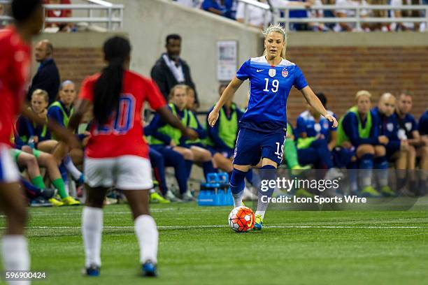 United States defender Julie Johnston dribbles the ball during the U.S. Women's 2015 World Cup Victory Tour friendly match against Haiti at Ford...