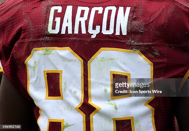 Washington Redskins wide receiver Pierre Garcon gets a little dirty during a match between the Washington Redskins and the Miami Dolphins at FedEx...