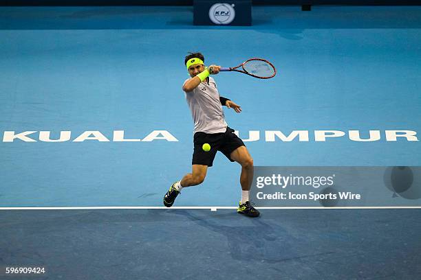 David Ferrer of Spain in action during his 7-5, 7-5 win against Feliciano Lopez of Spain in the final match of ATP World Tour 250 Malaysian Open,...