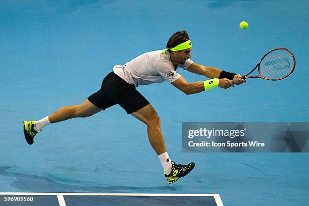 David Ferrer of Spain in action during his 7-5, 7-5 win against Feliciano Lopez of Spain in the final match of ATP World Tour 250 Malaysian Open,...