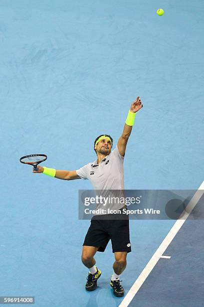 David Ferrer of Spain in action during his 3-6, 6-2, 6-4 win against Benjamin Becker of Germany in the semifinal match of ATP World Tour 250...