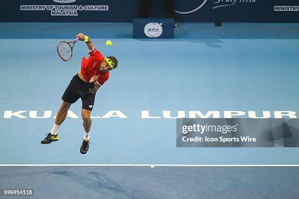 David Ferrer of Spain in action during his 3-6, 6-2, 6-4 win against Benjamin Becker of Germany in the semifinal match of ATP World Tour 250...