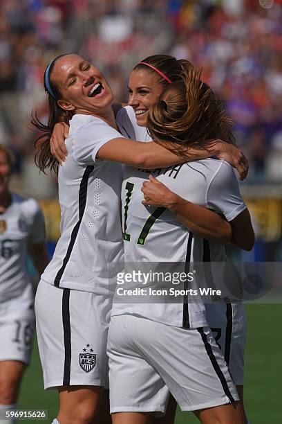 Orlando, Florida, USA, Alex Morgan of the US Women's National Team celebrates her goal during USA v Brazil friendly International soccer match at the...