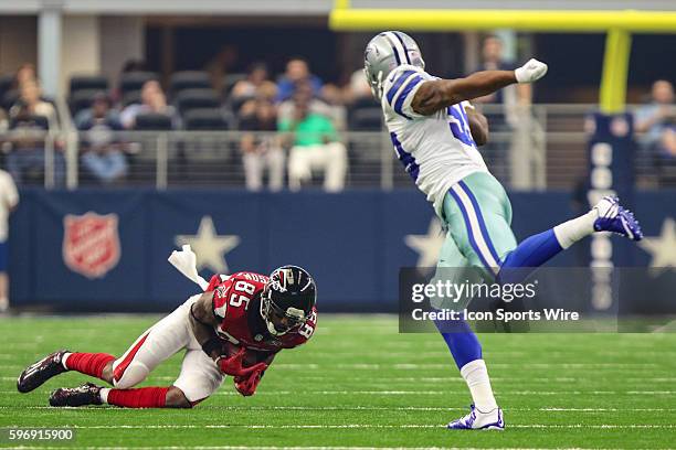 Atlanta Falcons wide receiver Leonard Hankerson catches a pass during the game with Dallas Cowboys middle linebacker Anthony Hitchens tryng to cover...