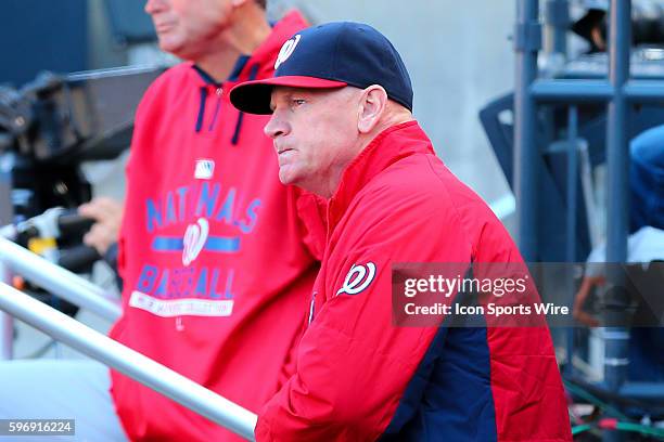 Washington Nationals manager Matt Williams in the dugout during the third inning of the game between the New York Mets and the Washington Nationals...