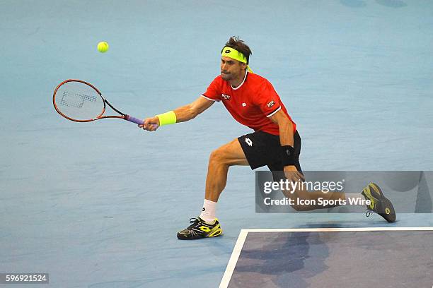 David Ferrer of Spain in action during his 3-6, 6-2, 6-4 win against Benjamin Becker of Germany in the semifinal match of ATP World Tour 250...