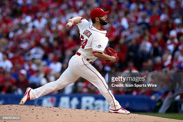 St. Louis Cardinals starting pitcher Jaime Garcia throws during the first inning of game two of baseball's National League Division Series against...