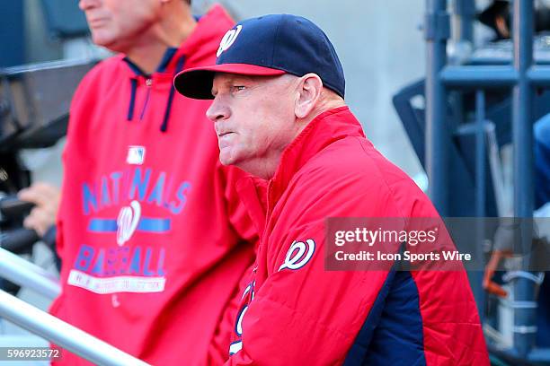 Washington Nationals manager Matt Williams in the dugout during the third inning of the game between the New York Mets and the Washington Nationals...