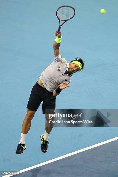 David Ferrer of Spain in action during his 7-5, 7-5 win against Feliciano Lopez of Spain in the final match of ATP World Tour 250 Malaysian Open,...