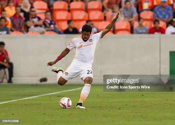 Houston Dynamo defender Sheanon Williams during the MLS soccer match between the Seattle Sounders FC and Houston Dynamo at BBVA Compass Stadium in...