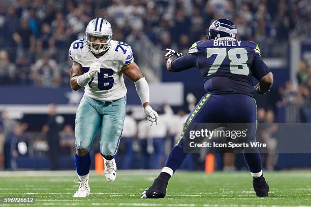 Dallas Cowboys Defensive End Greg Hardy [11364] during the NFL game between the Seattle Seahawks and the Dallas Cowboys at AT&T Stadium in Arlington,...