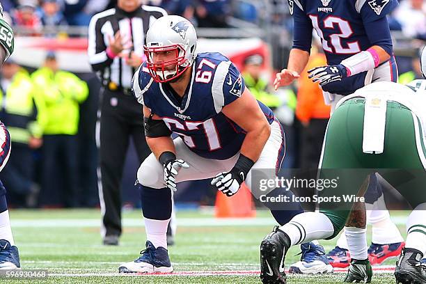 New England Patriots guard Josh Kline during the second quarter of the game between the New York Jets and the New England Patriots played at Gillette...