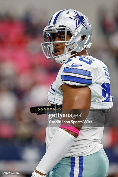 Dallas Cowboys Defensive End Greg Hardy [11364] prior to the NFL game between the New England Patriots and Dallas Cowboys at AT&T Stadium in...