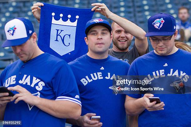 Kansas City Royals fan taunts Blue Jays fans prior to the MLB American League Championship Series game 6 between the Toronto Blue Jays and the Kansas...