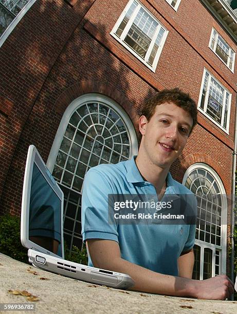 Mark Zuckerberg creater of "Facebook", photographed at Eliot House at Harvard University, Cambridge, MA. On May 14, 2004. Facebook was created in...