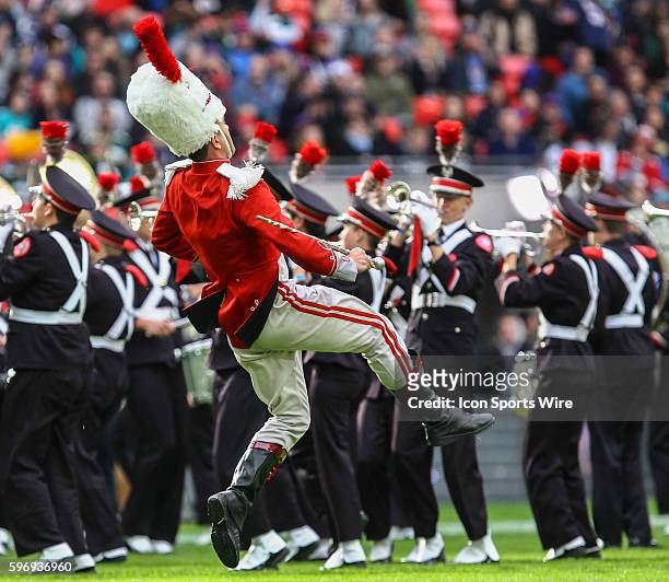 The Ohio State Marching Band perform before the International Series Game 13 between the Buffalo Bills and the Jacksonville Jaguars, played at...
