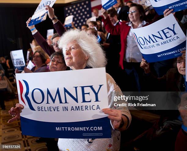 Supporters of Republican presidential candidate and former MA Governor Mitt Romney waiting for Romney to speak at his campaign event on Super Tuesday...