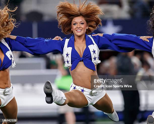Dallas Cowboys Cheerleader performs during the NFL regular season game game between the Dallas Cowboys and the New York Jets at AT&T Stadium in...