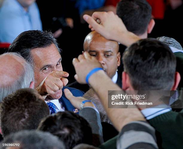 Republican presidential candidate Mitt Romney addressing supporters in Boston, MA on Super Tuesday, March 6, 2012.