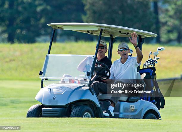 President Barack Obama playing golf at the Farm Neck Golf Club in Oak Bluffs, Martha's Vineyard, MA on August 1, 2013 on the final full day of his...