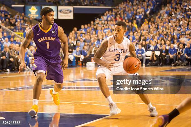 Wildcats sophomore guard Tyler Ulis during the 1st half of the NCAA basketball game between Albany and the Kentucky Wildcats at Rupp Arena in...