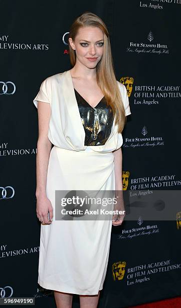 Amanda Seyfried arrives at the British Academy of Film and Television Arts Los Angeles Annual Awards Season Tea Party held at The Four Seasons Hotel...