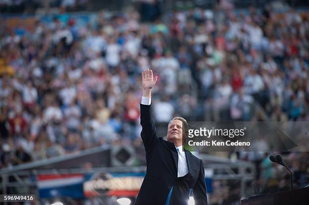 Former Vice president and presidential candidate Al Gore speaks at Democratic National Convention at Invesco field in Denver, Colorado.