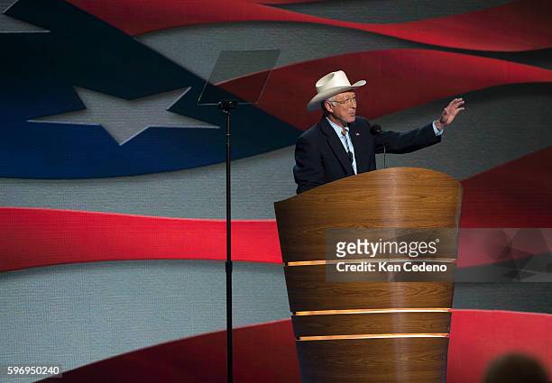 Ken Salazar, United States Secretary of the Interior, speaks to the delegates during the Democratic National Convention at the Time Warner Cable...