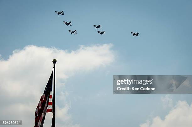 Vintage World War II planes fly over the National Mall during an array of other World War II aircraft ever assembled to fly over the National Mall...