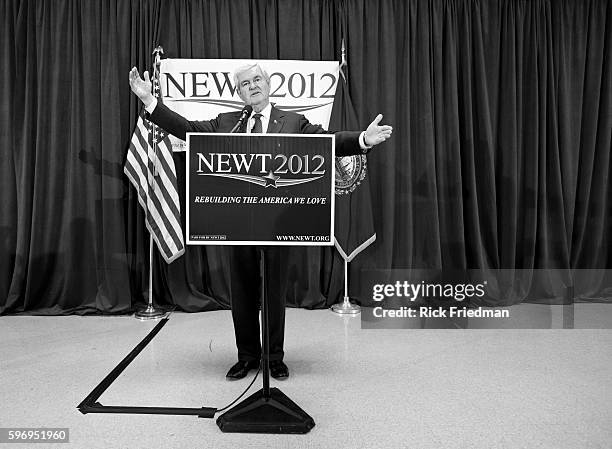 Republican presidential candidate and former Speaker of the House, New Gingrich speaking at a campaign stop at Salem High School in Salem, NH on...