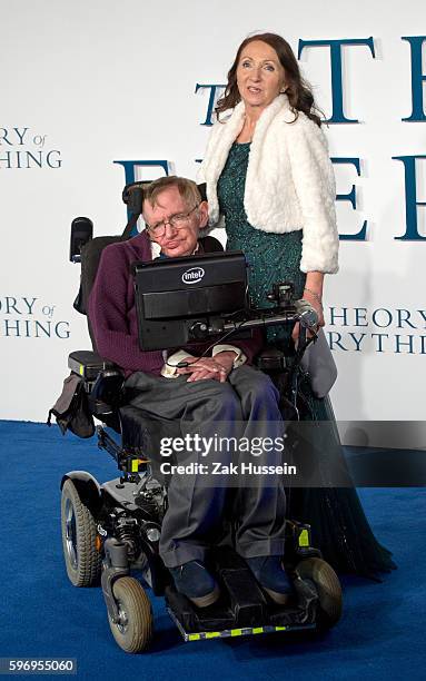 Professor Stephen Hawking and Jane Hawking arriving at the UK premiere of "The Theory of Everything" at the Odeon Leicester Square in London.