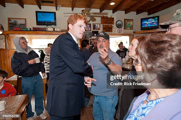 Joseph Kennedy III campaigning at Crivello's Crossing in Milford, MA on the 1st day of his campaign for the MA 4th Congressional District seat being...