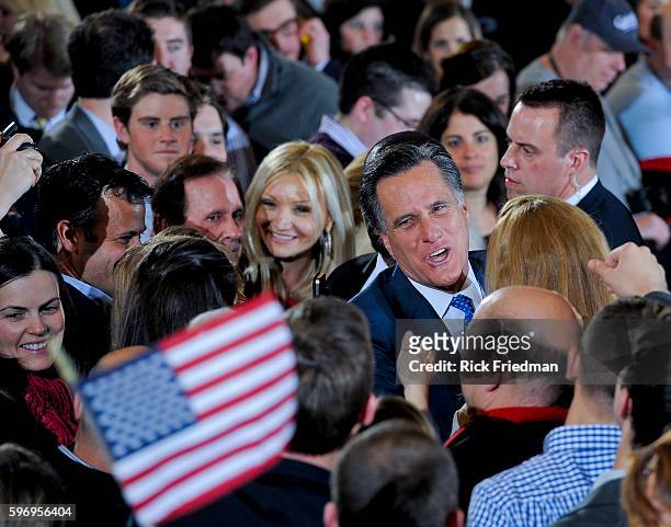 Republican presidential candidate Mitt Romney addressing supporters in Boston, MA on Super Tuesday, March 6, 2012.