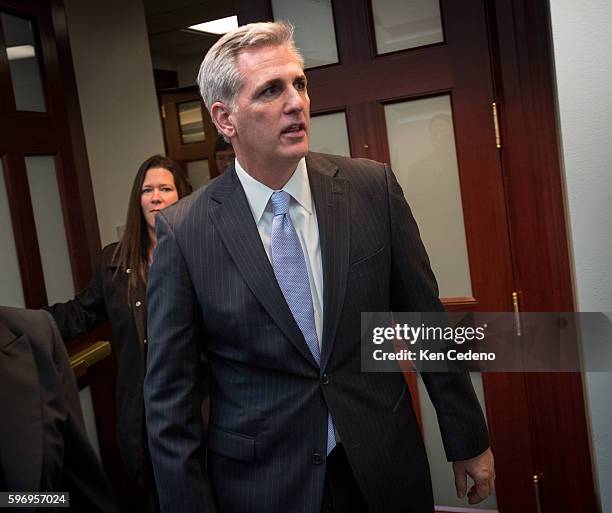 Majority Whip Kevin McCarthy exits to a House Republican Caucus meeting Jan 1, 2013 in Washington D.C. Where members planned the legislation that is...