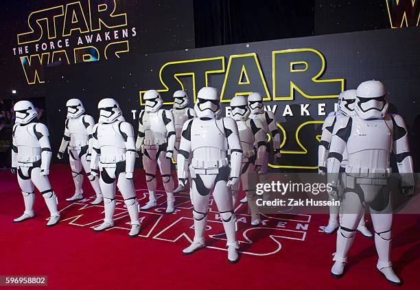 Stormtroopers arriving at the European premiere of "Star Wars - The Force Awakens" in Leicester Square, London