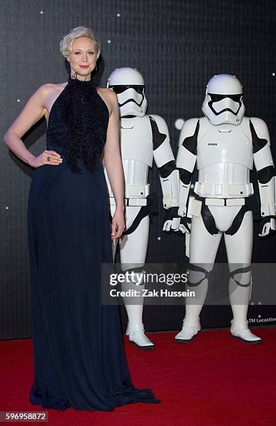 Gwendoline Christie arriving at the European premiere of "Star Wars - The Force Awakens" in Leicester Square, London